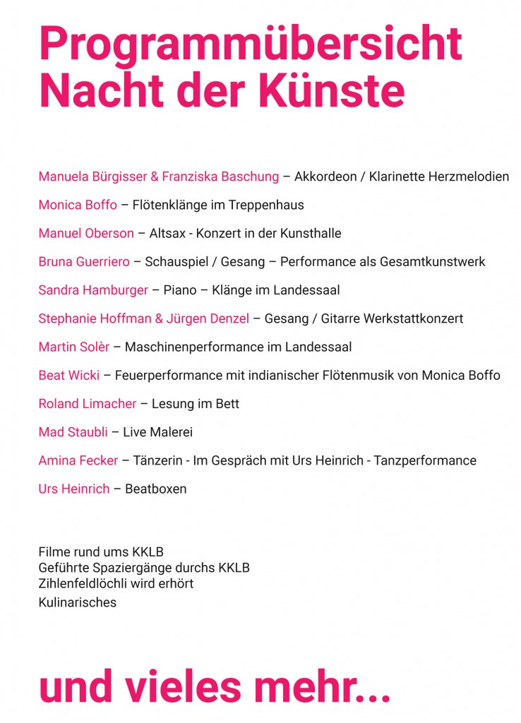 Programm Nacht der Künste präsentiert von Urs Heinrich